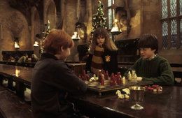 H P F1 Philosophers Stone Ron Harry Hermione Great Hall Chess Christmas Decorated Web Landscape